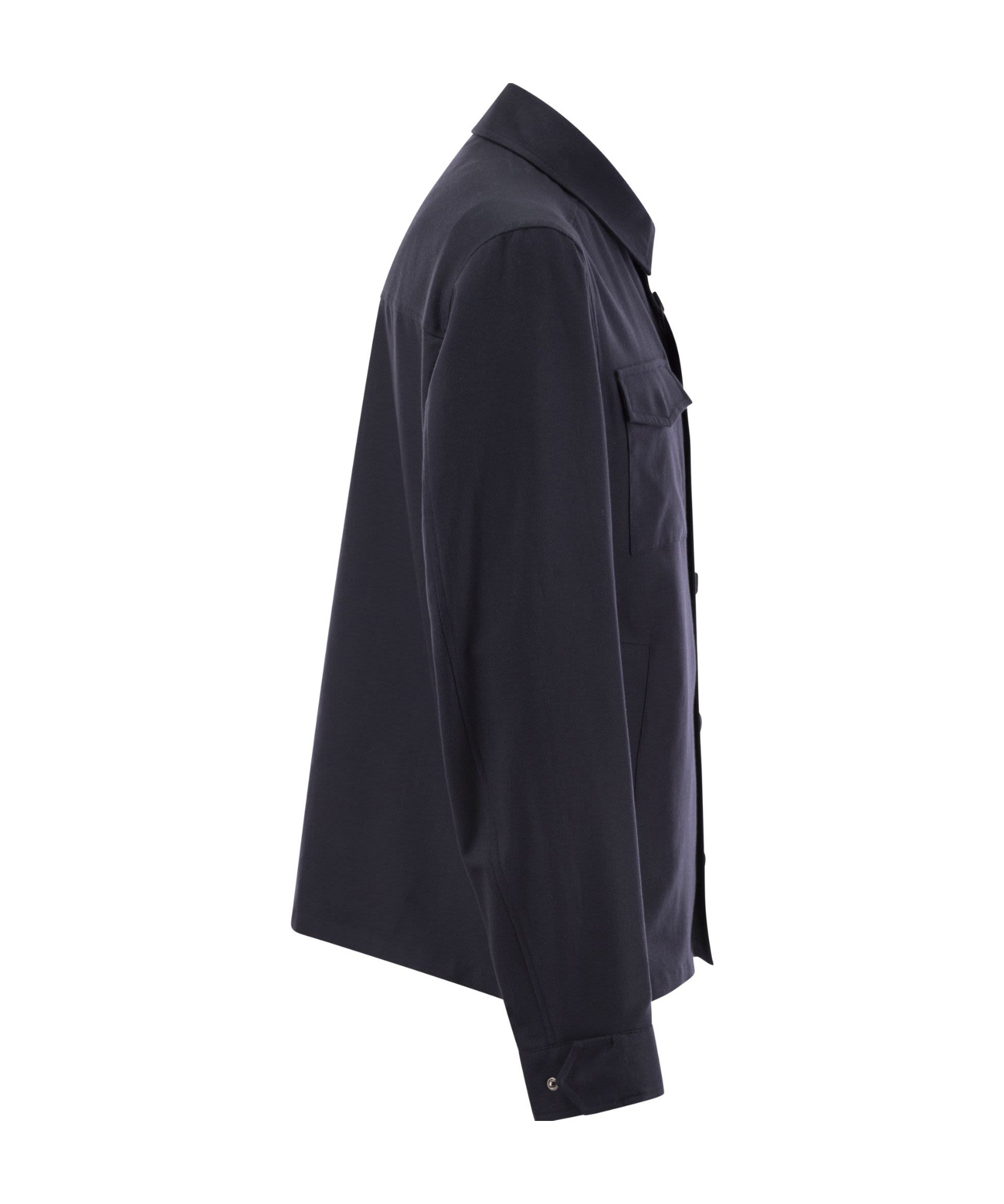 Herno Snap Front Chest Flap Pocket Brushed Wool Cashmere Blend Lined Shirt Jacket In Black