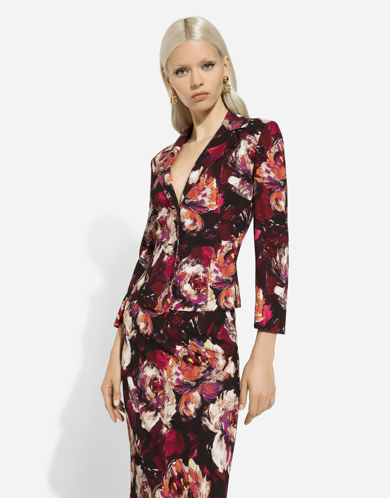 Dolce & Gabbana Floral-print Fitted-waistline Blazer In Multicolor