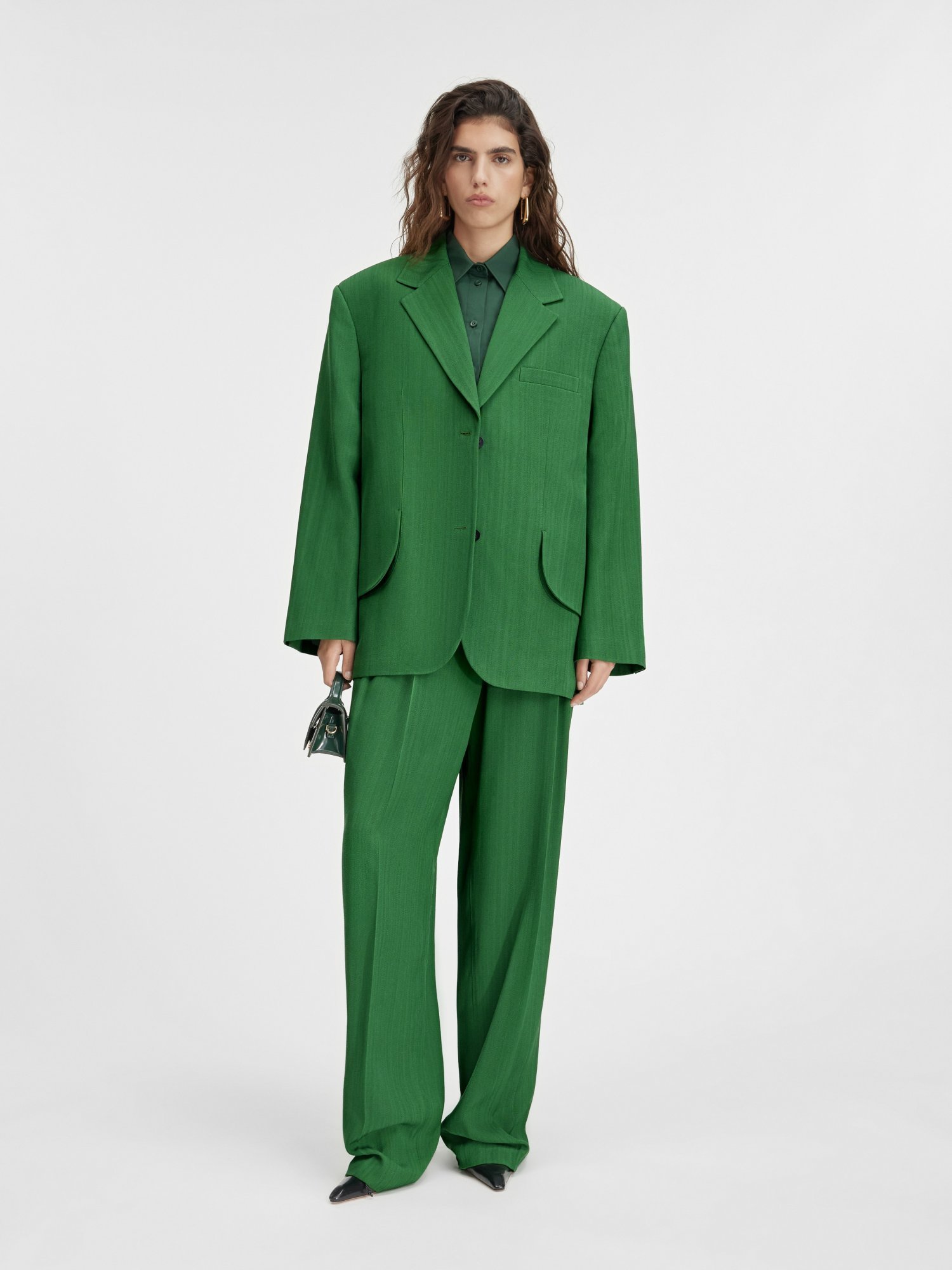 Jacquemus Titolo Striped Jacquard Single-breasted Oversized Blazer Jacket In Green