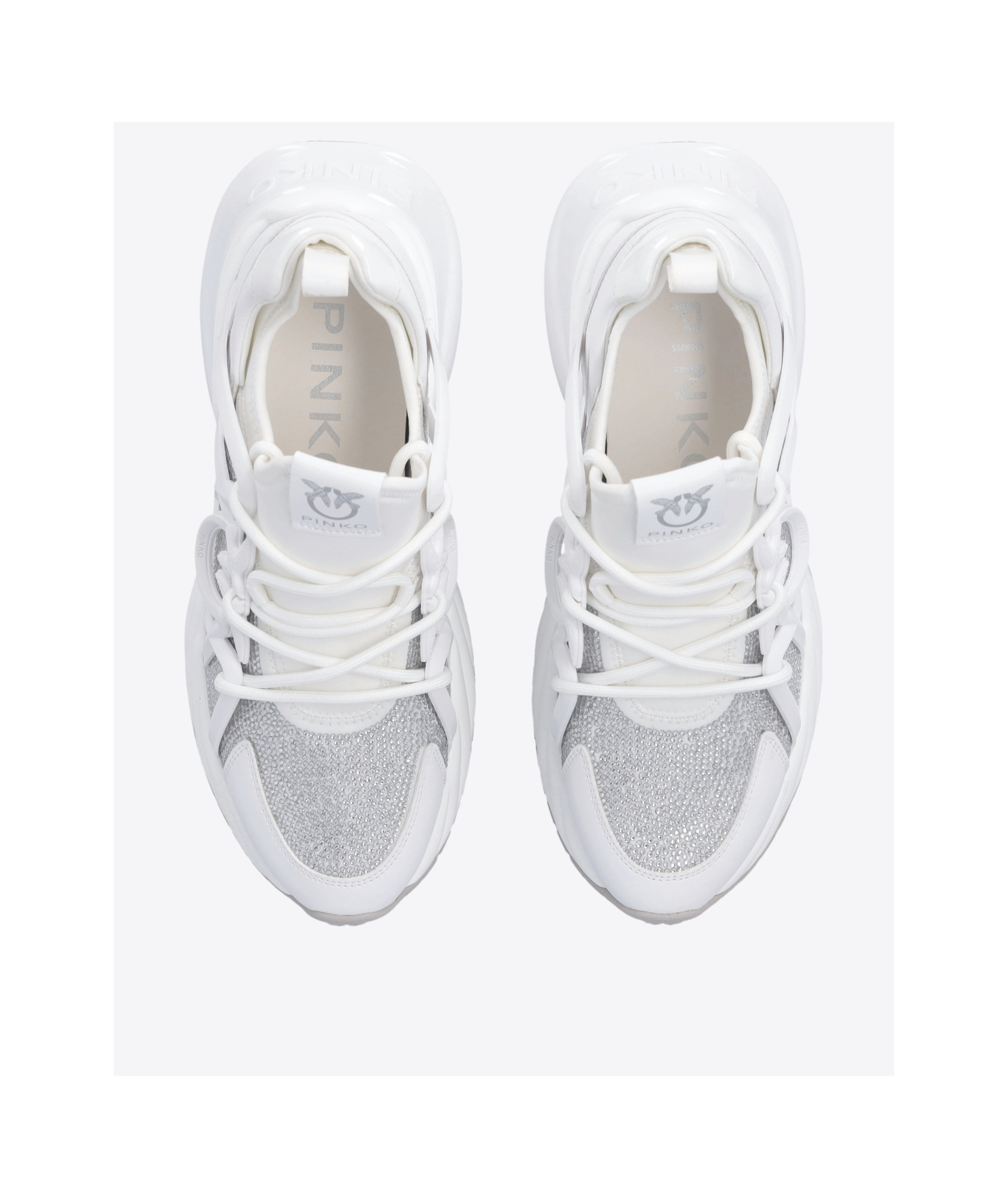 Shop Pinko Rhinestone-embellished Leather Sneakers In White