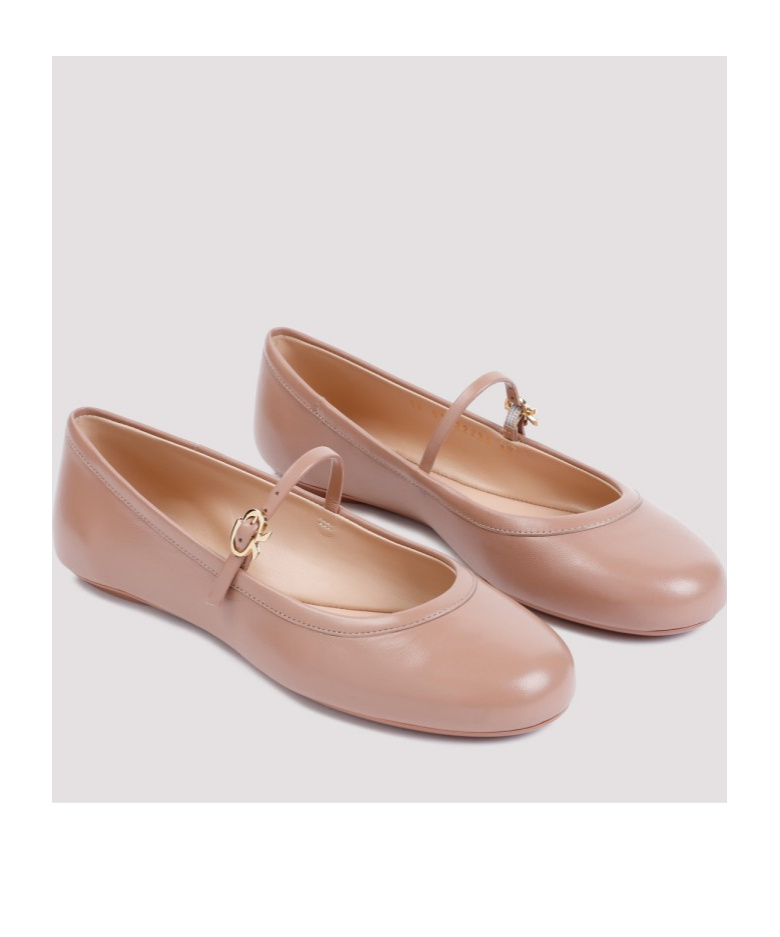 Shop Gianvito Rossi Carla Leather Ballerina Shoes In Nude