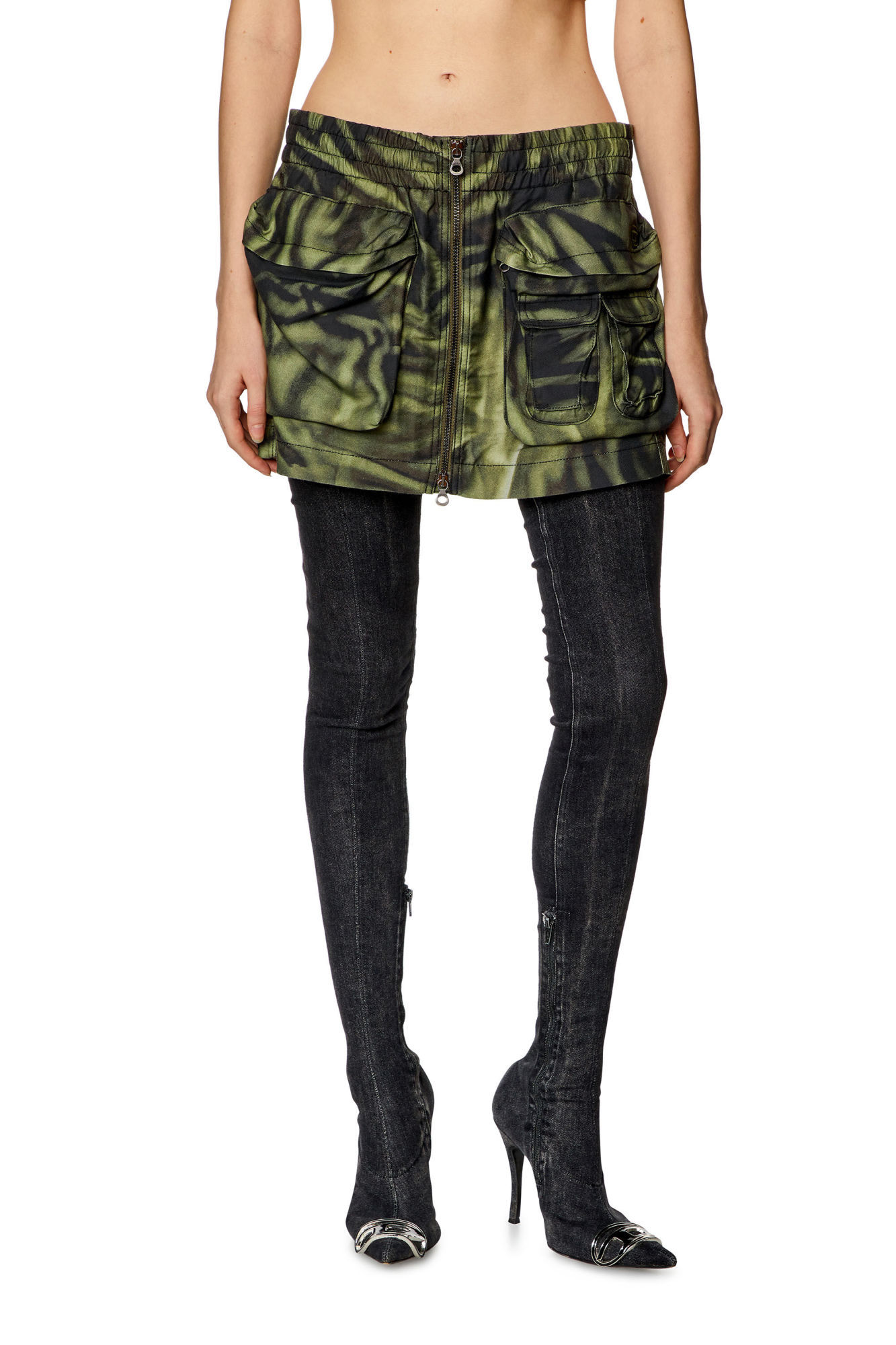 Diesel O-mirty Zebra-print Miniskirt In Green
