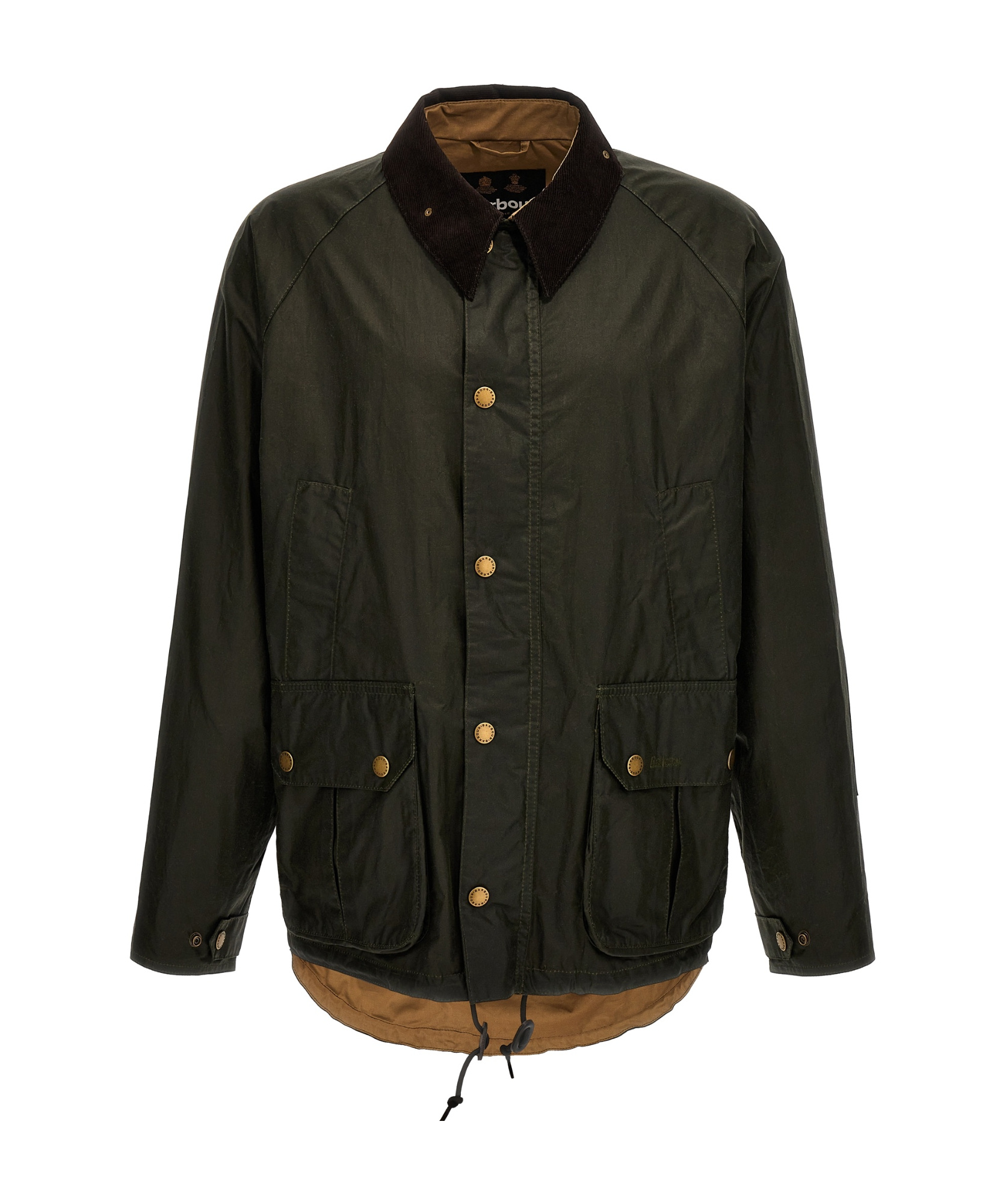 Barbour Ashby Corduroy Collar Water Resistant Waxed Cotton Jacket In Green