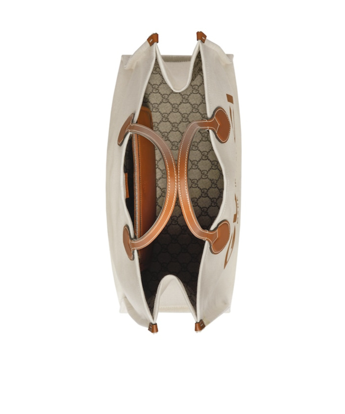 Gucci Shopper Aus Canvas Mit Logo-print In White