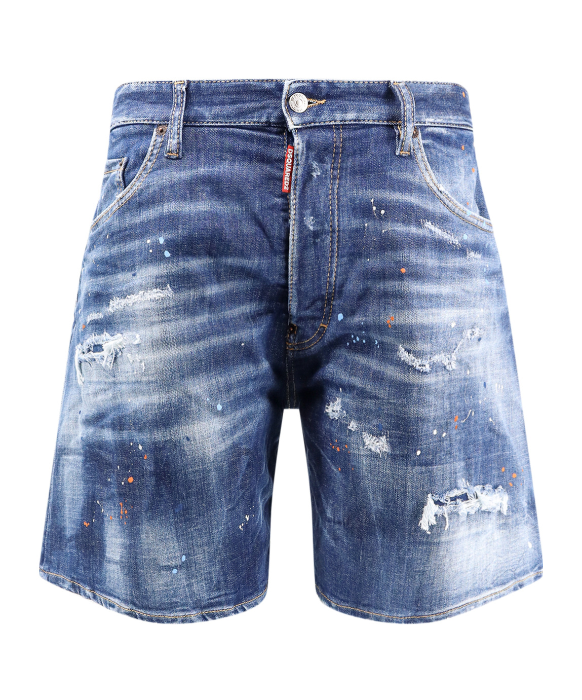 Dsquared2 Men Blue Jeans With Distressed Effect And Logo Patch On The Back In Denim Man In Blue