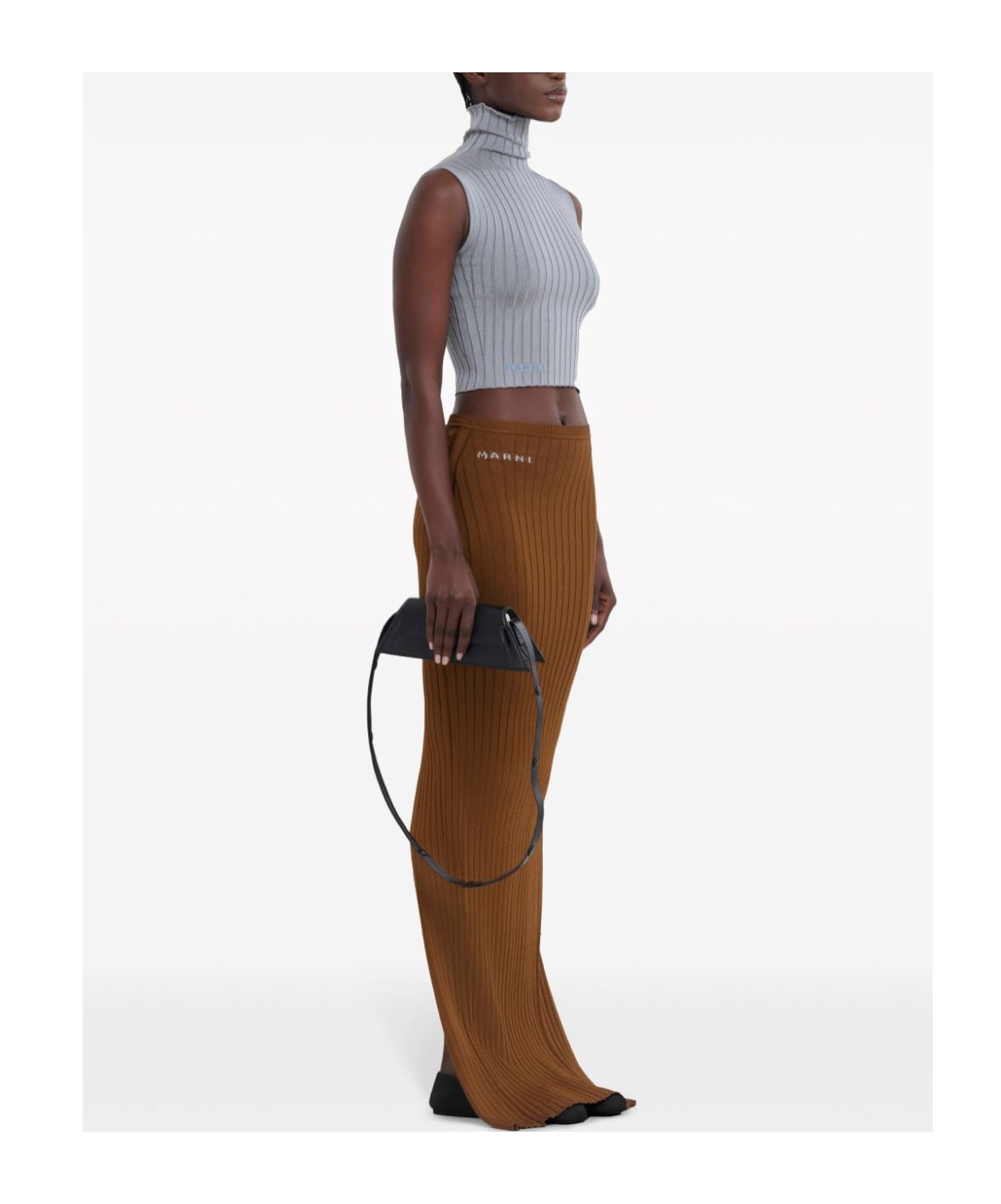 Marni Ribbed-knit Maxi Skirt In Brown