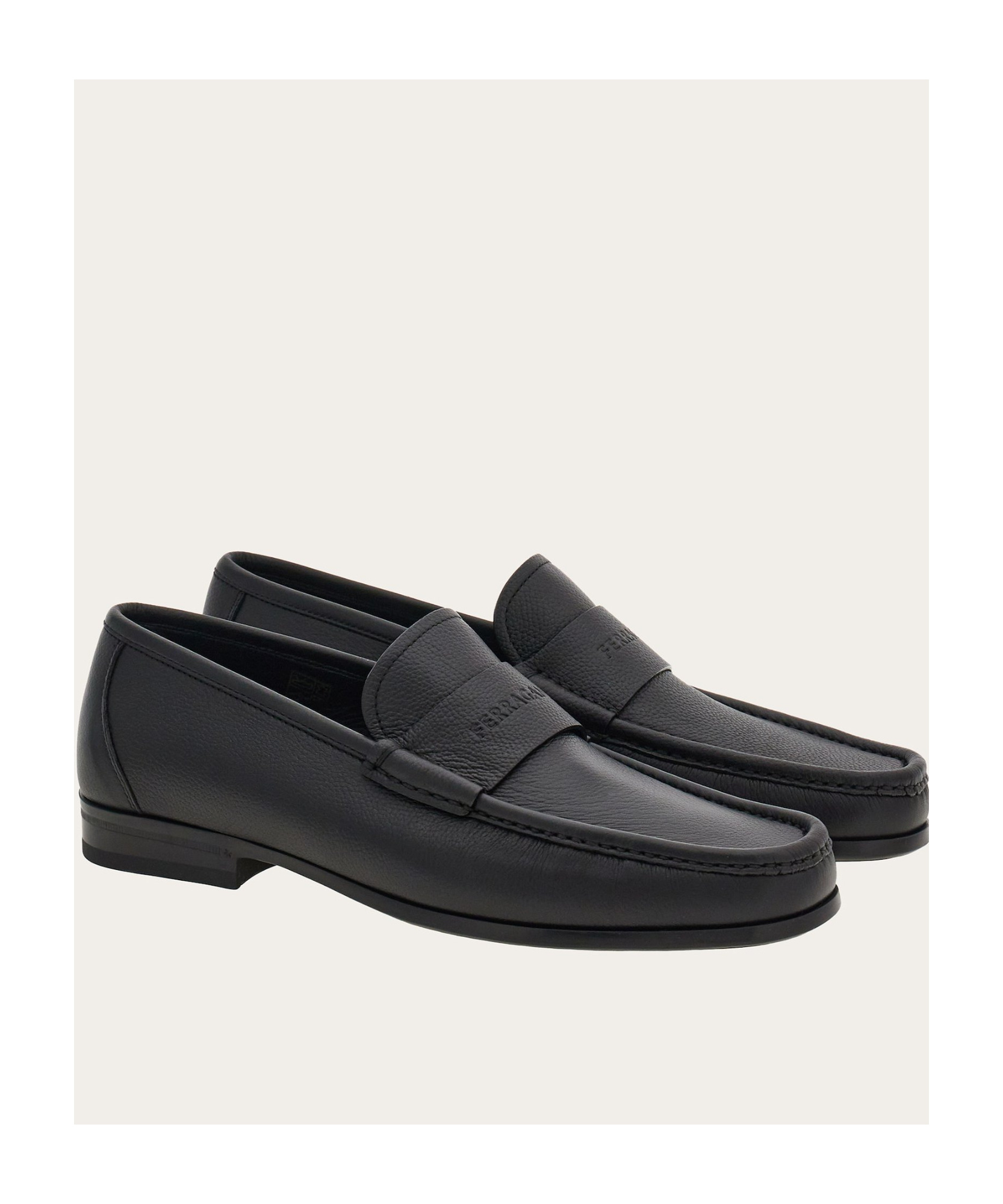 Ferragamo Black Loafer With Logo In Leather Man In Black
