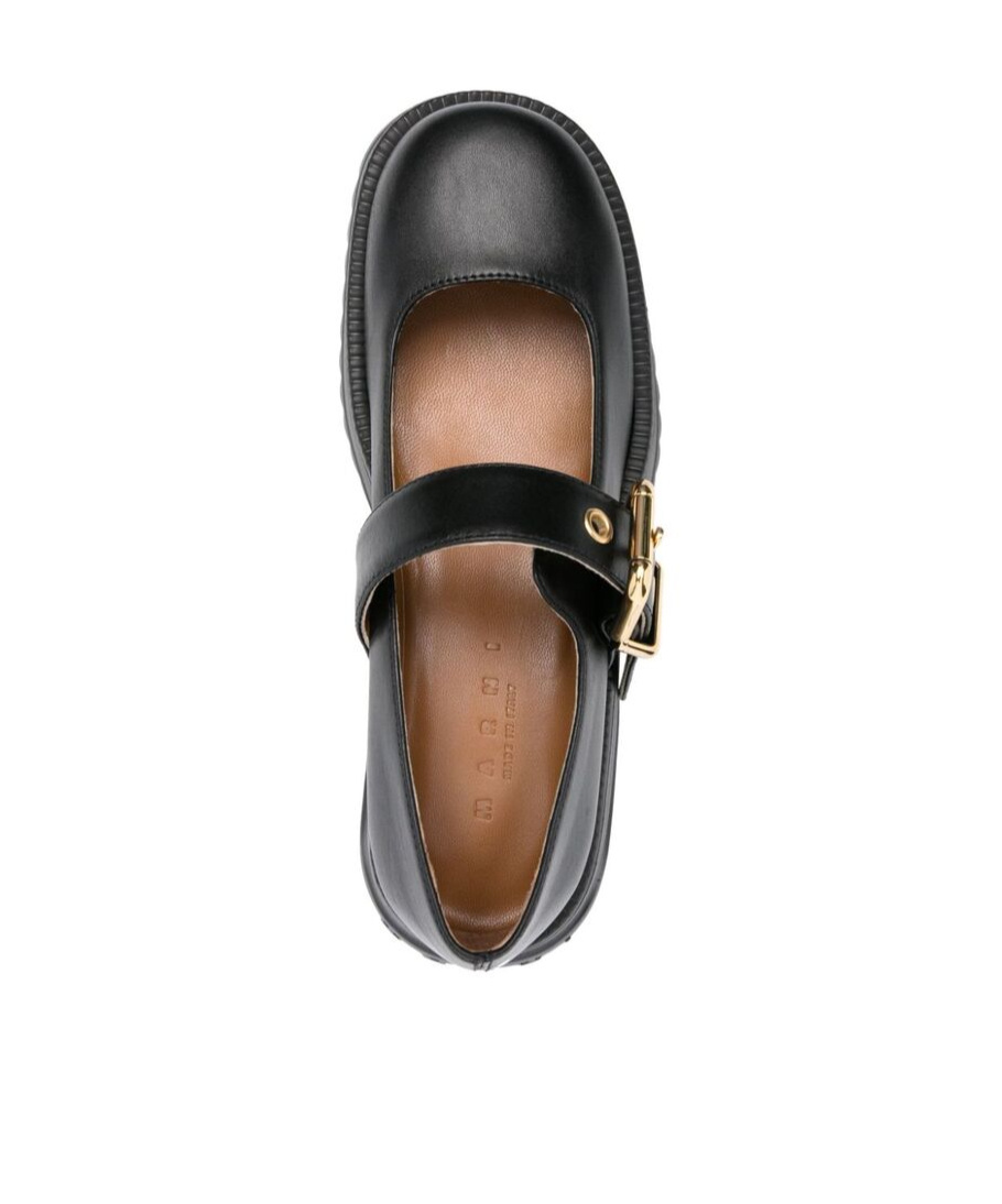 Marni Black Leather Mary Jane With Platform Sole In Black