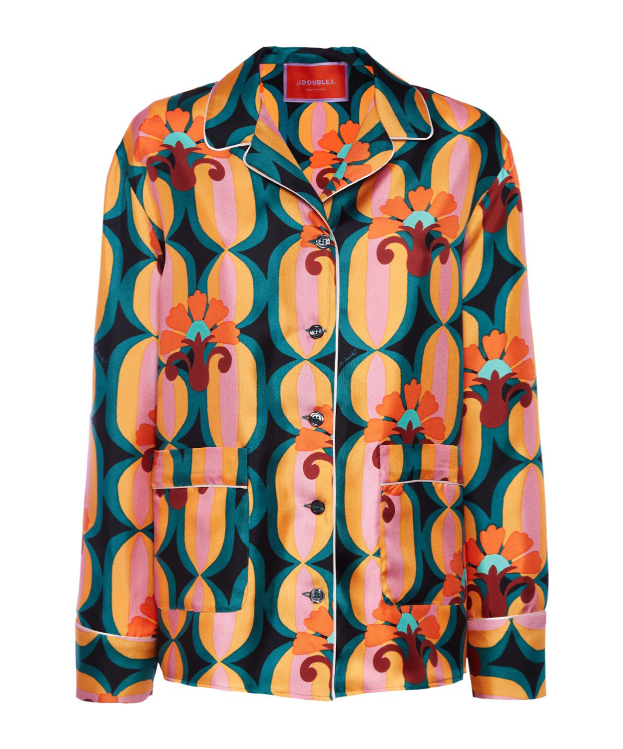 La Doublej Geometric-print Silk Shirt In Multicolor