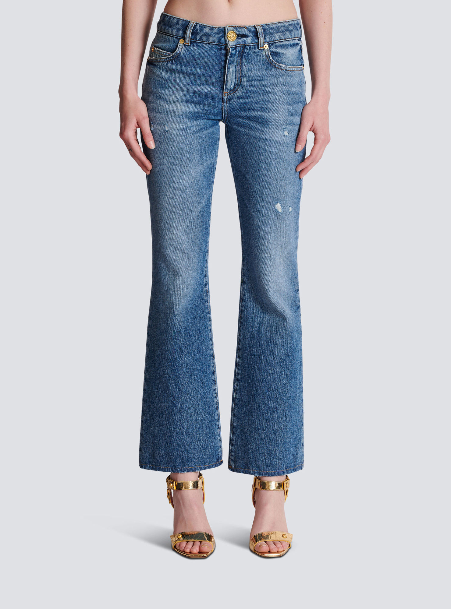 Balmain Flared Cotton Denim Jeans In Blue