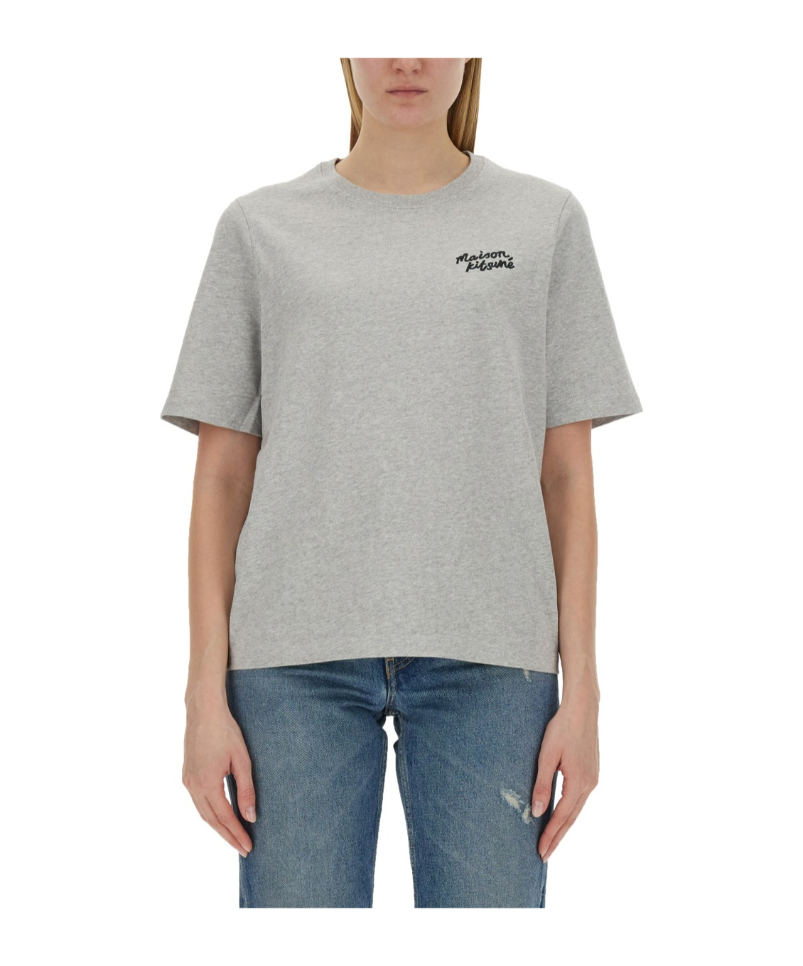 MAISON KITSUNÉ LOGO-EMBROIDERED COTTON T-SHIRT