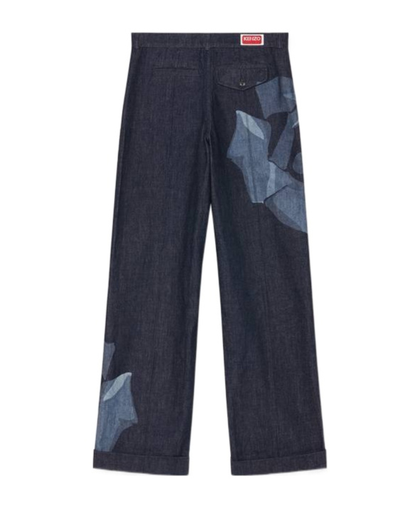 Kenzo Rose Patterned Jeans Pants In Blue