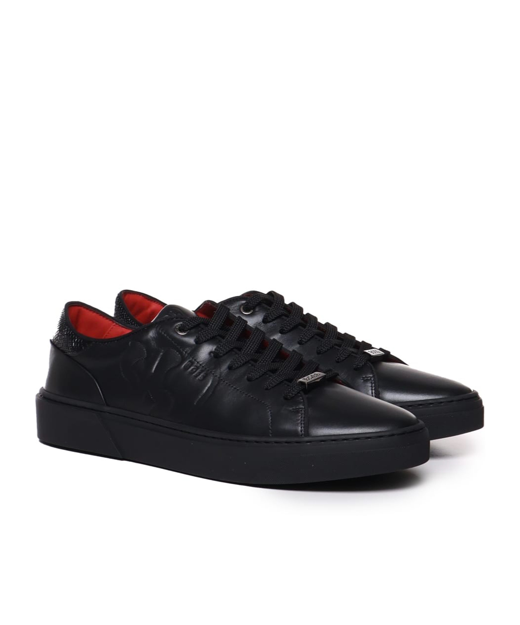 Hugo Boss Leather Lace-up Sneakers Com Special Embossed Graphic In Black
