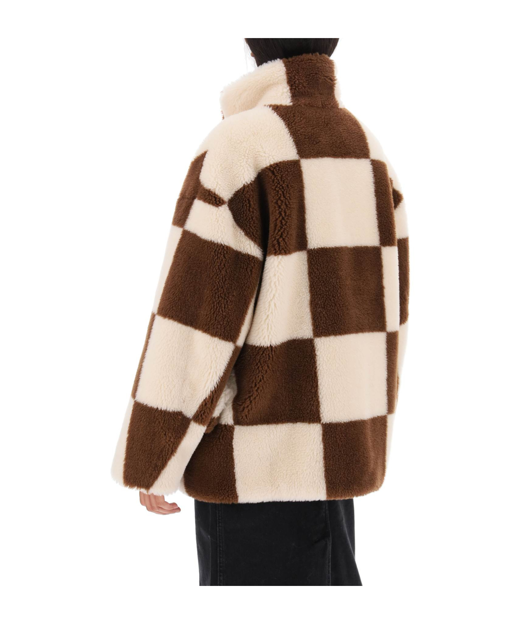 STAND STUDIO DANI CHECKERBOARD-PATTERN FAUX-FUR JACKET