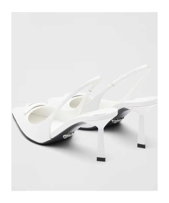 Prada Brushed Leather Slingback Pumps 75 In White