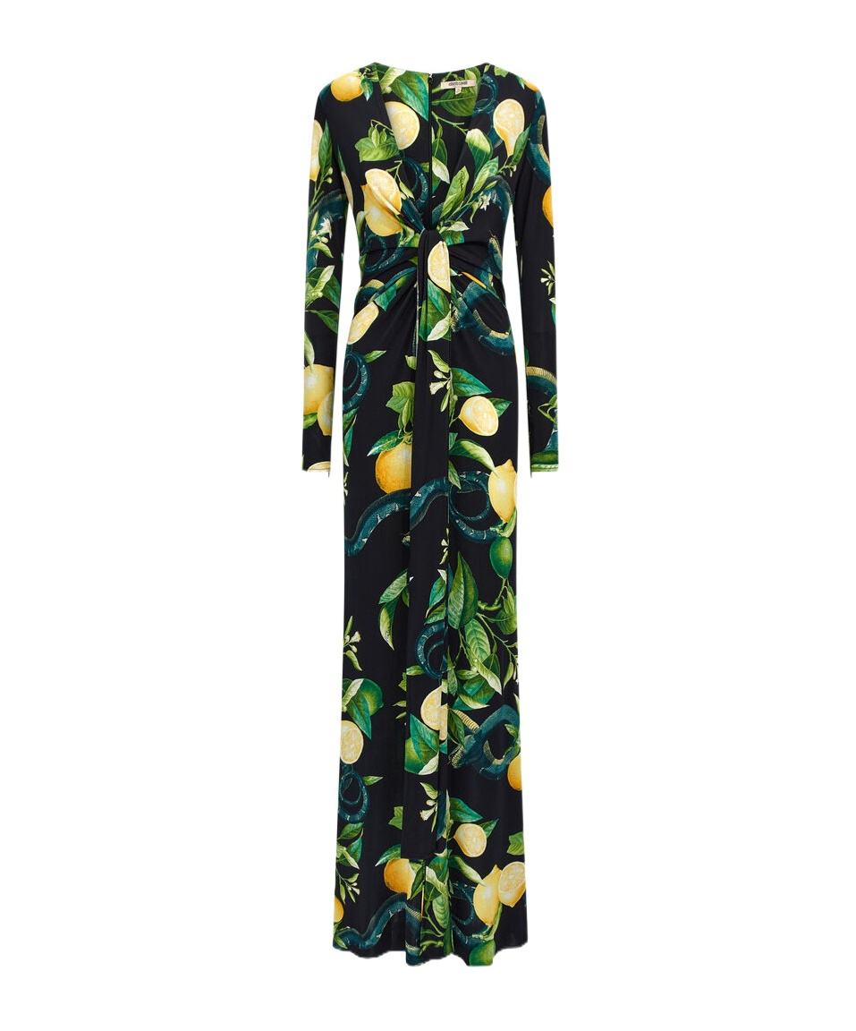 ROBERTO CAVALLI LEMON-PRINT JERSEY MAXI DRESS