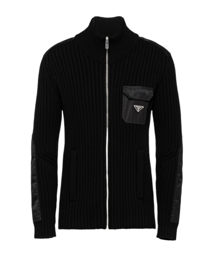 Prada Wool And Cashmere Cardigan With Re-nylon Details In Black