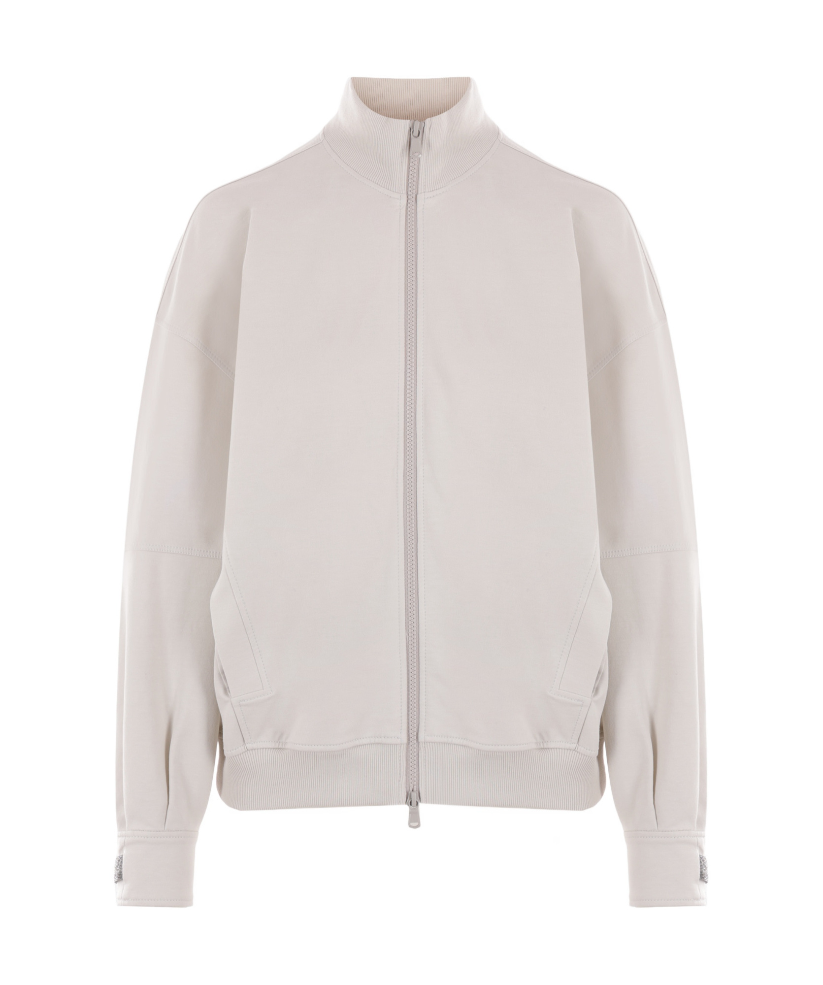 Brunello Cucinelli Zip-up Stretch-cotton Sweatshirt In White