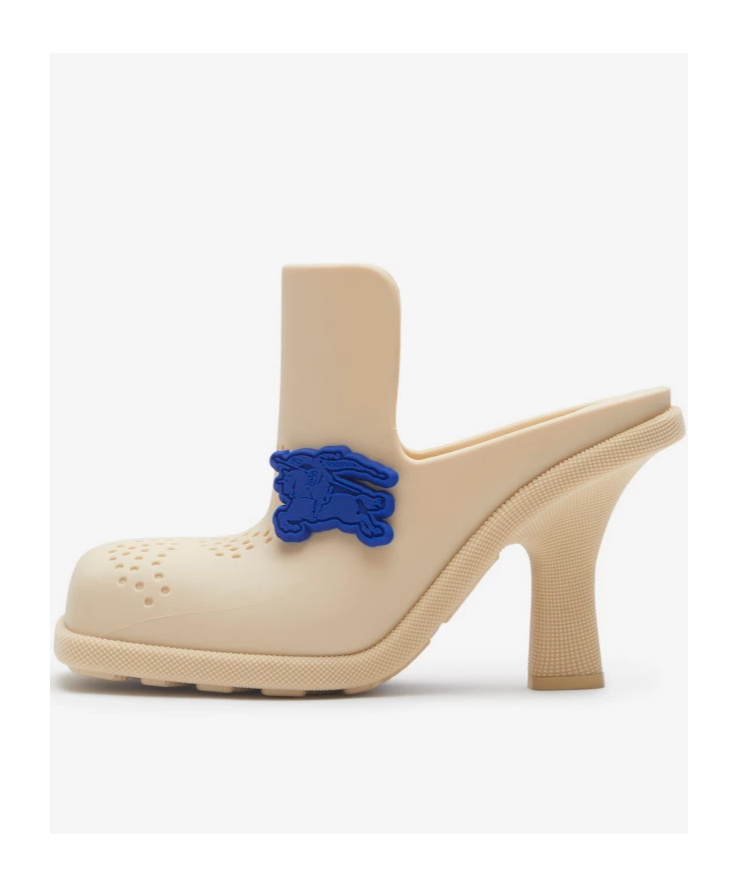 Burberry Highland Equestrian Knight Square-toe Mules In Nude