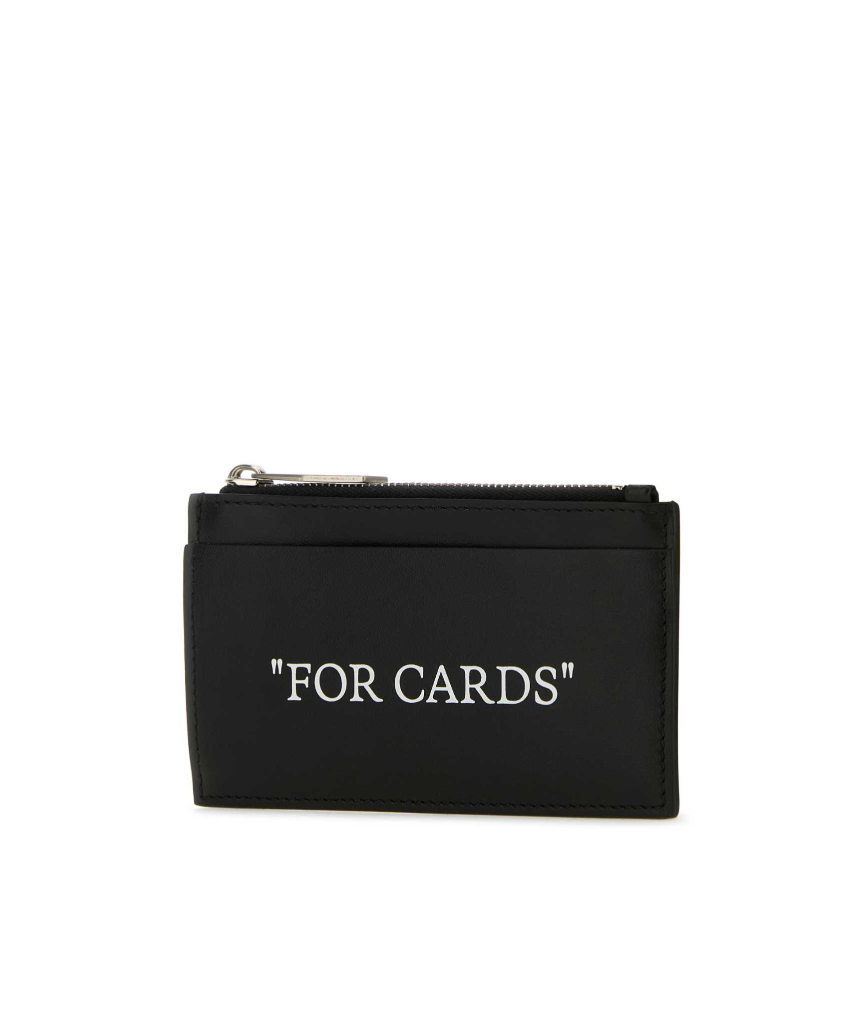 Off-white Leather Card Holder With Zip Pocket In Black