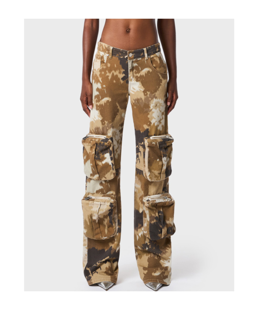 Blumarine Multicolor Cargo Pants With Camouflage Motif In Stretch Cotton Woman In Green