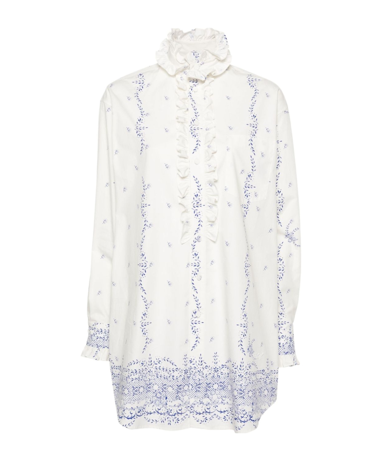 Philosophy Di Lorenzo Serafini Mini Shirt Dress With Ruffled Collar And Long Sleeves In White