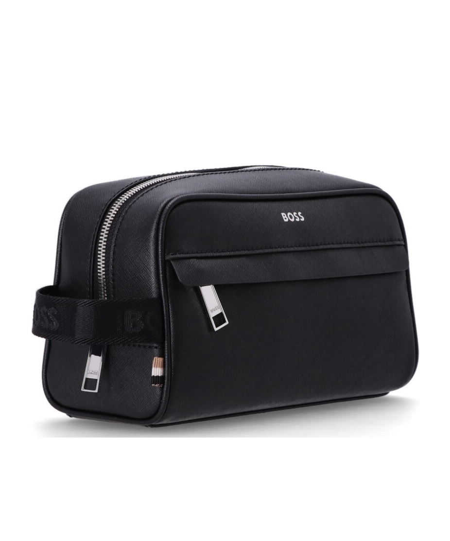 HUGO BOSS LOGO-PRINT LEATHER WASH BAG