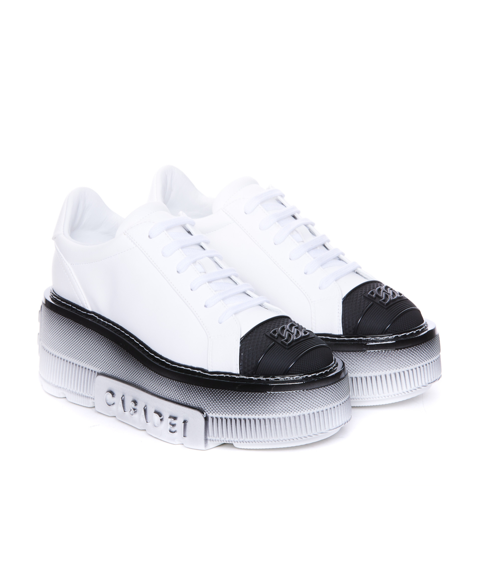 Casadei Low Top Leather Platform Sneakers In White