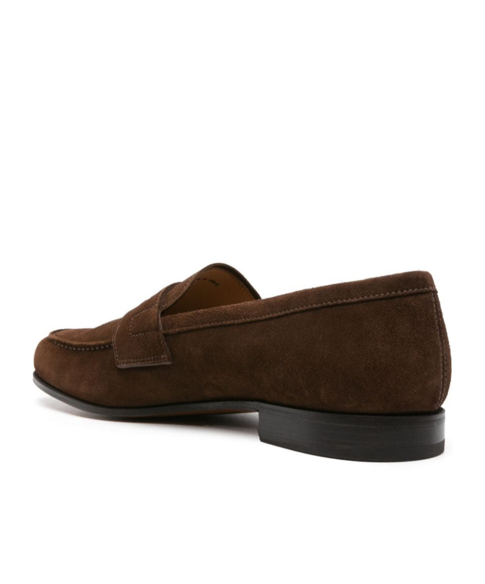 Church's Round Toe Suede Loafers With Penny Strap In Brown