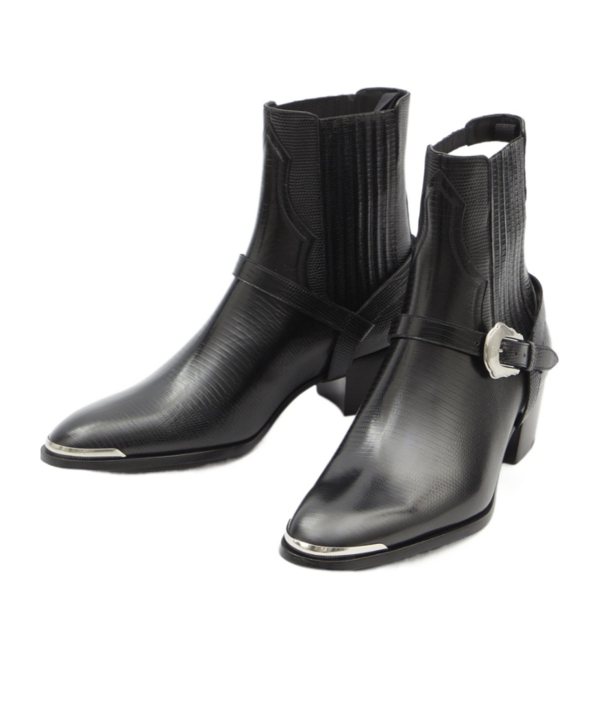 CELINE WESTERN CHELSEA ISAAC BOOT WITH HARNESS AND METAL TOE IN TEJUS STAMPED CALFSKIN