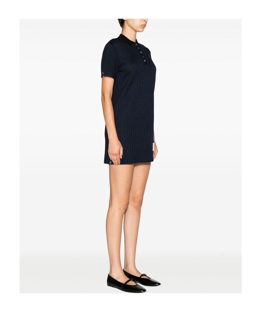 Thom Browne Checked Jacquard Polo Minidress In Blue