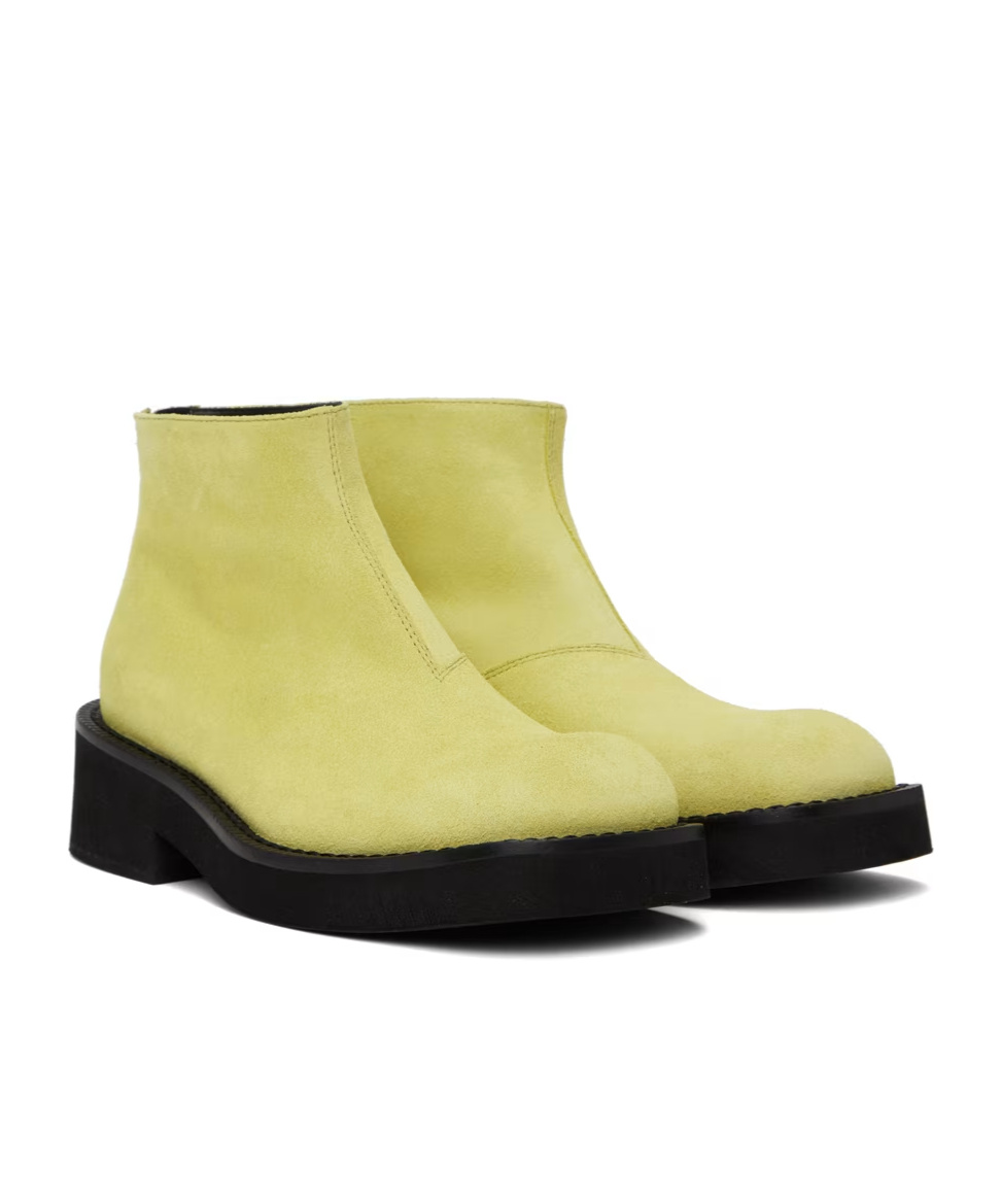 Mm6 Maison Margiela Man Ankle Boots Lime Green Size 9 Leather In Green