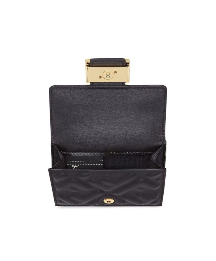 Fendi Elegant Triple Fold Clutch With Gold Logo For Women In Black