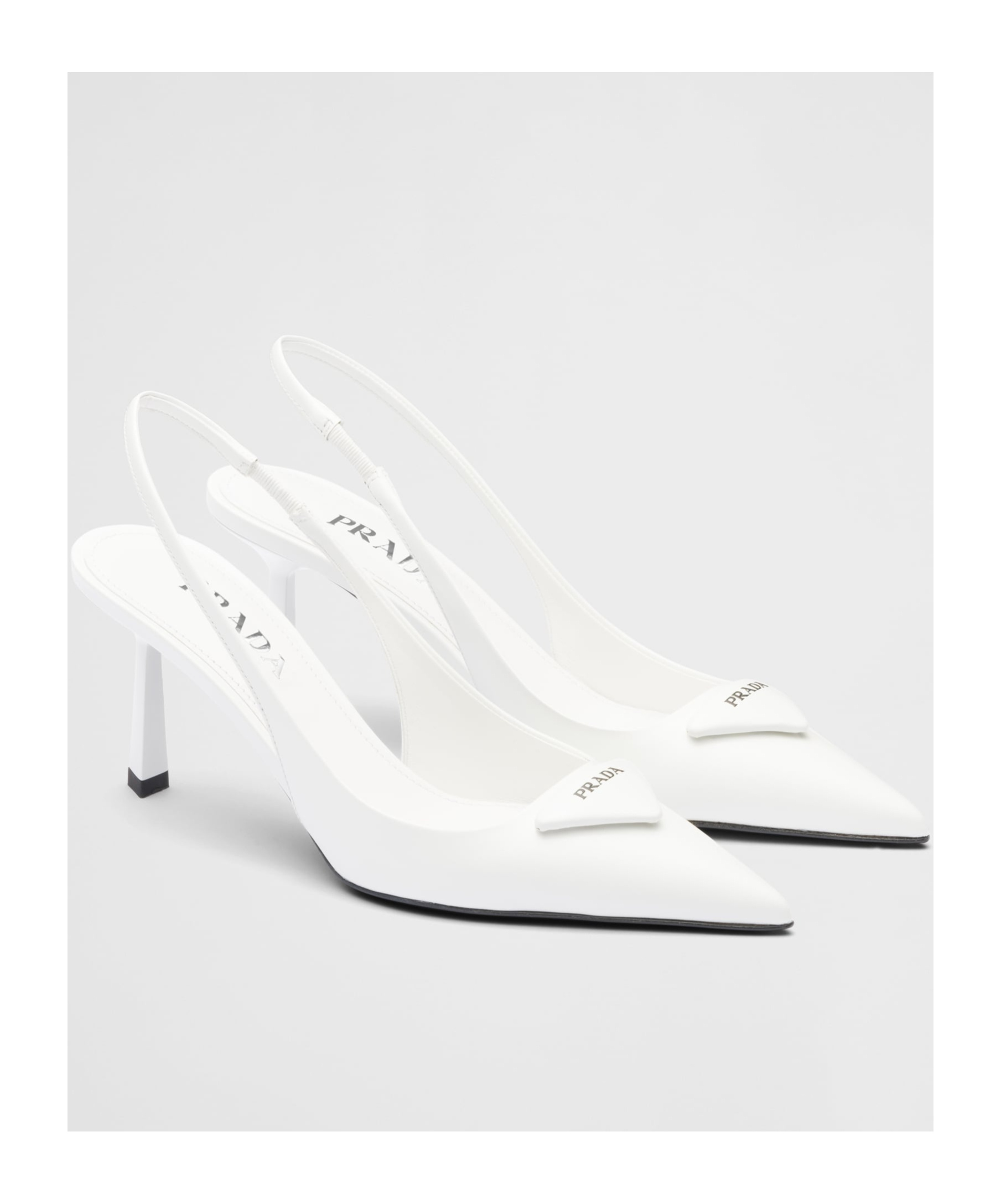 Prada Brushed Leather Slingback Pumps 75 In White