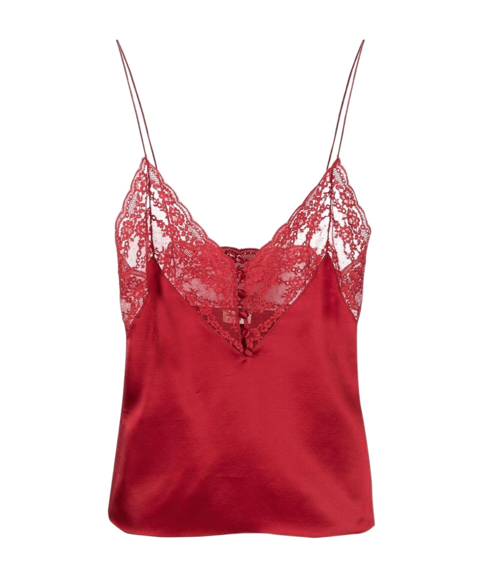 Saint Laurent Lace Trim Silk Cami In Red