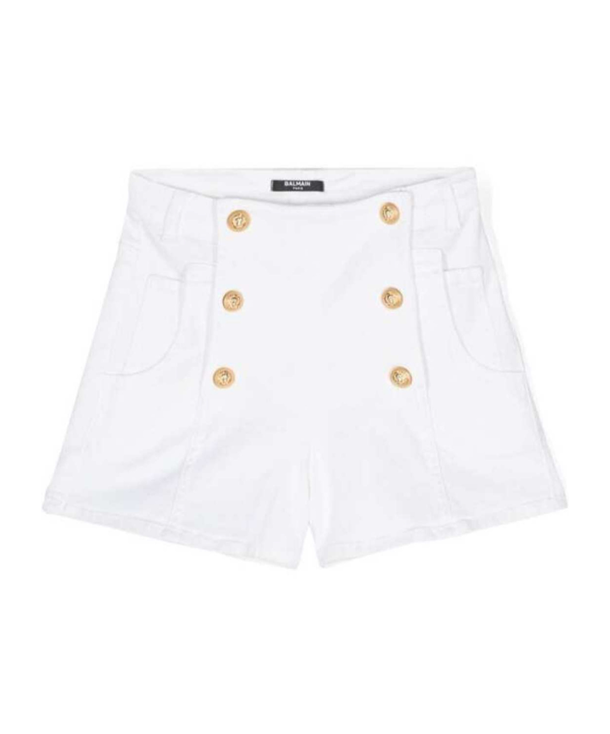 Balmain Button-embellished Denim Shorts In White