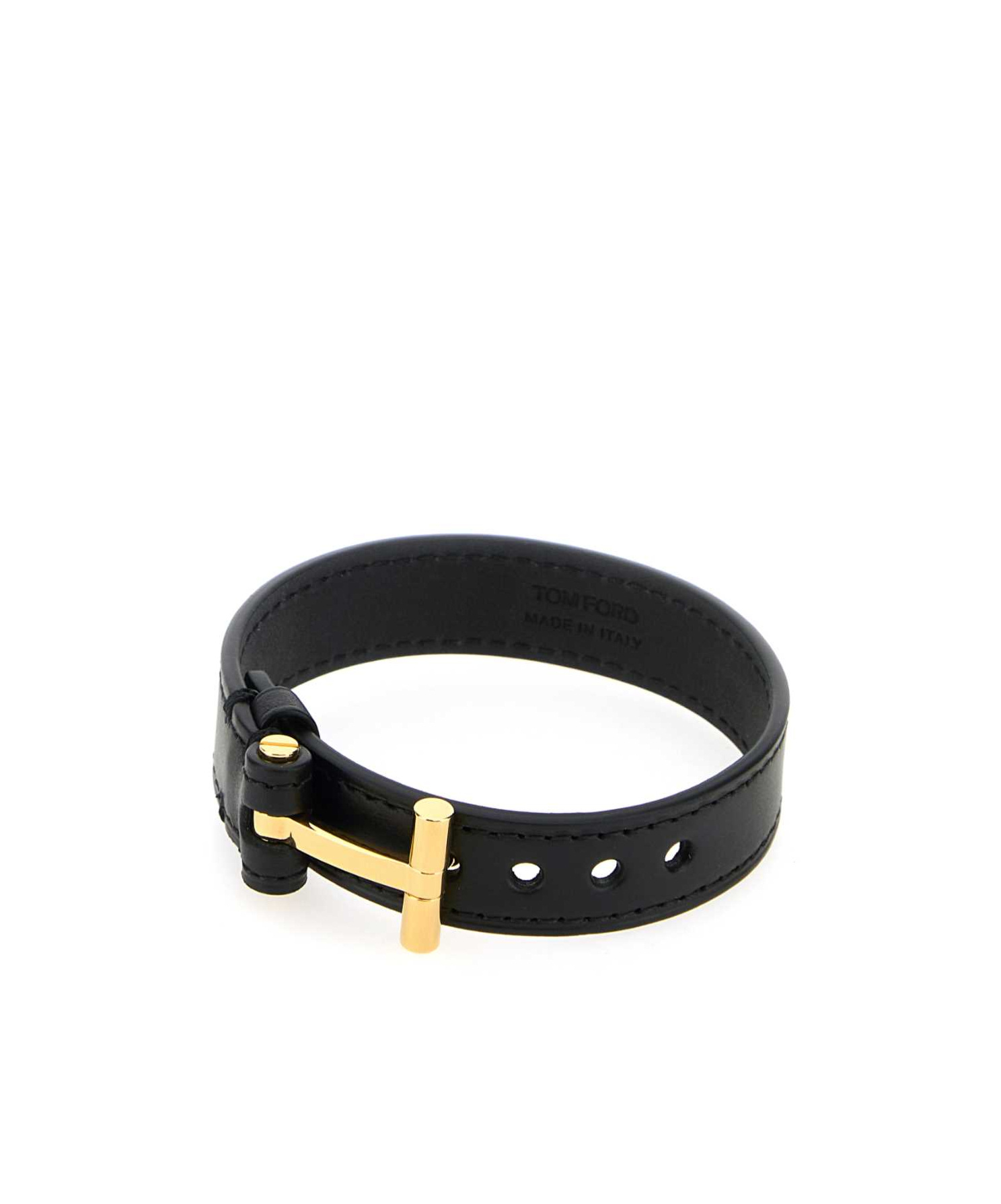 Tom Ford Bracciale In Pelle Con Chiusura T In Black