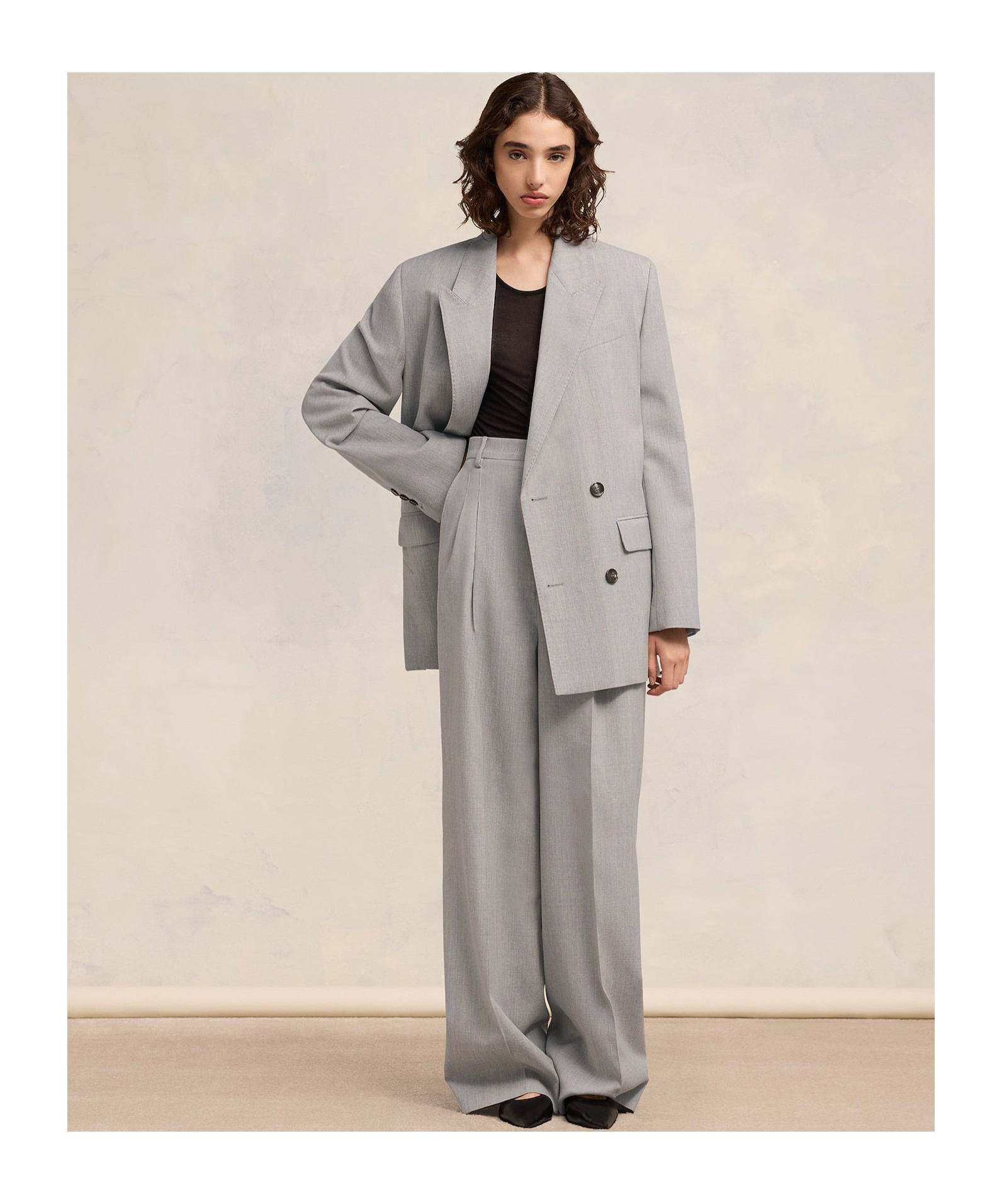 Shop Ami Alexandre Mattiussi Ami Paris Pleated Wide-leg Palazzo Pants In Gray