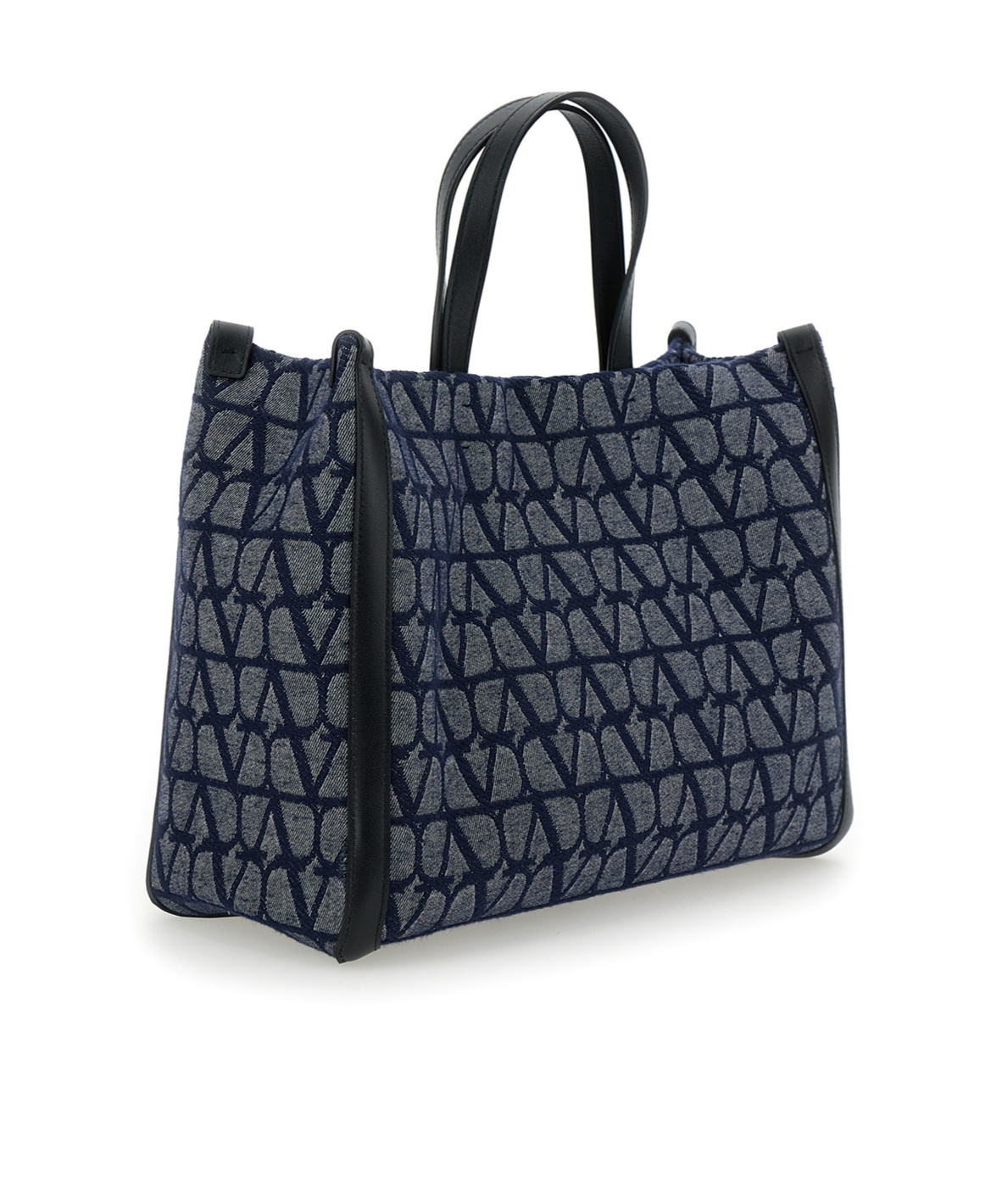 Valentino Garavani Light Blue Tote Bag With Toile Iconographe Motif In Denim Man In Black