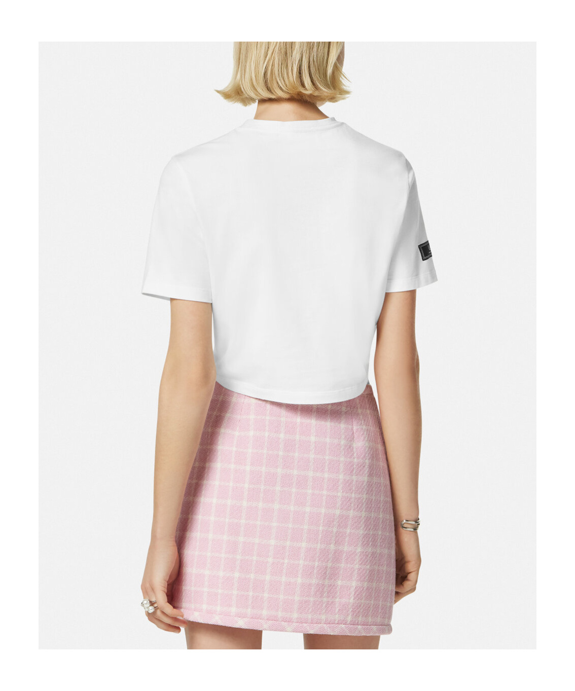Versace Logo-embellished Cropped Cotton T-shirt In White