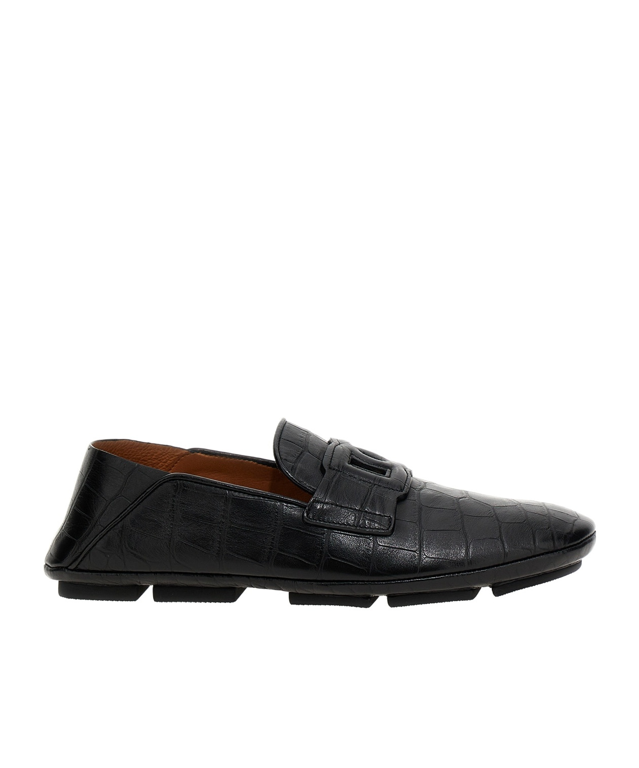 Dolce & Gabbana Dg Logo Embossed-crocodile Leather Loafers In Black