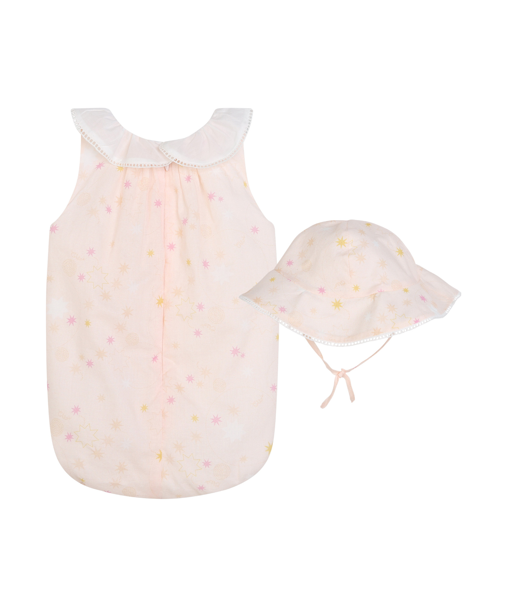 Chloé Lotus Leaf Collar Jumpsuit And Hat Set In White