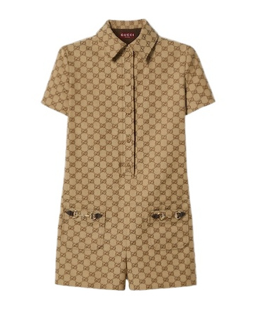Gucci Women Supreme Gg Fabric Jumpsuit In Brown
