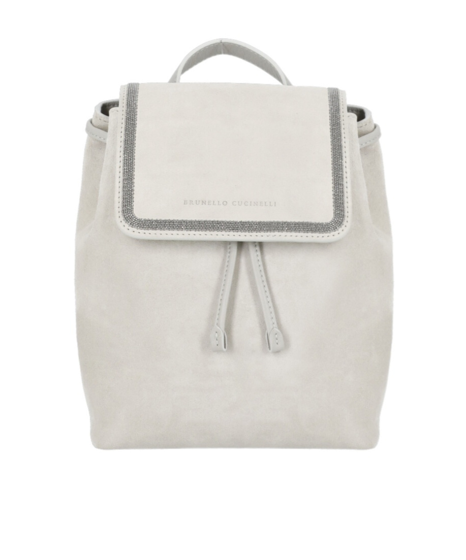 Brunello Cucinelli Logo Embossed Drawstring Backpack In White