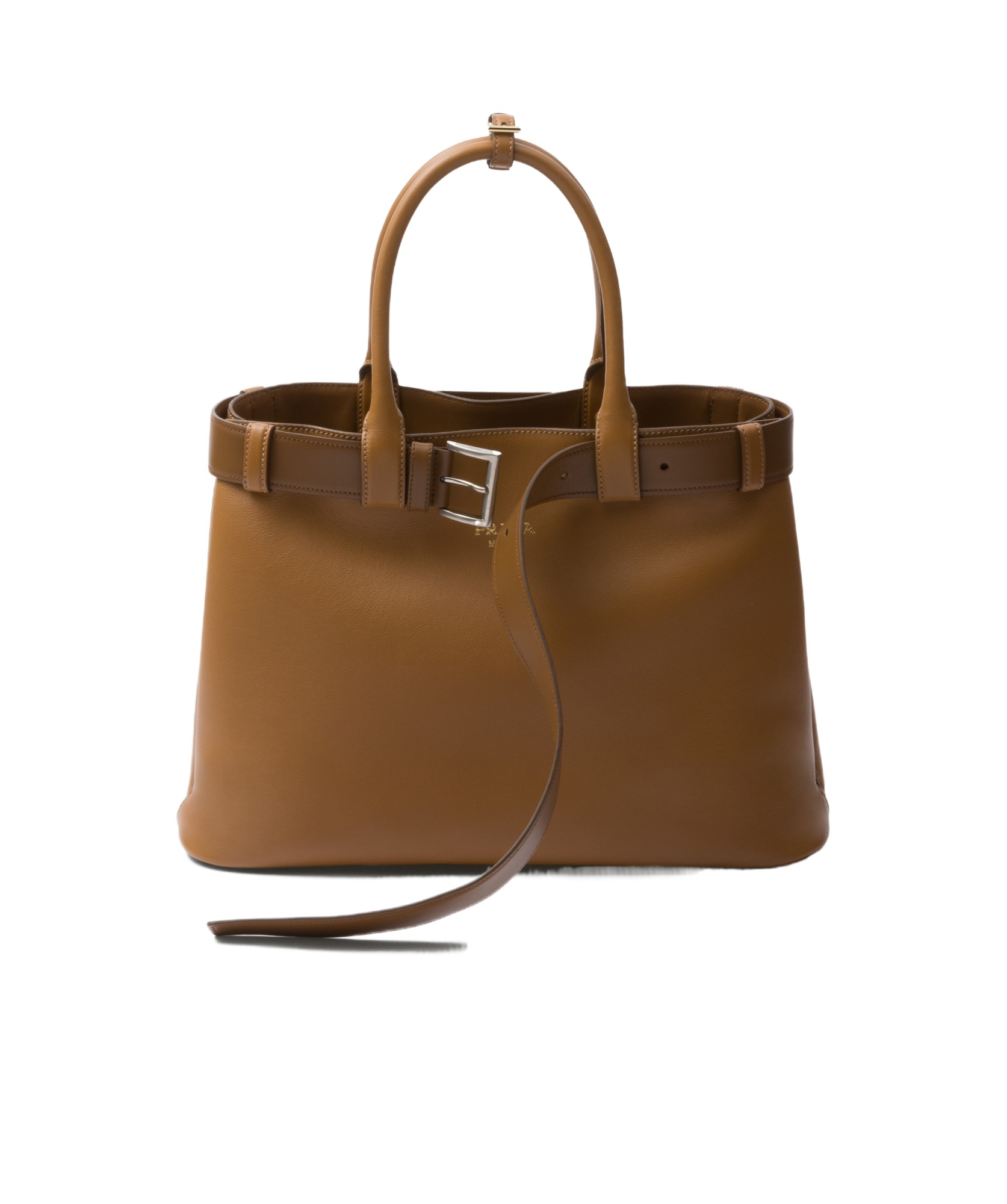 Prada Buckle Large Leather Handbag With Belt In Brown