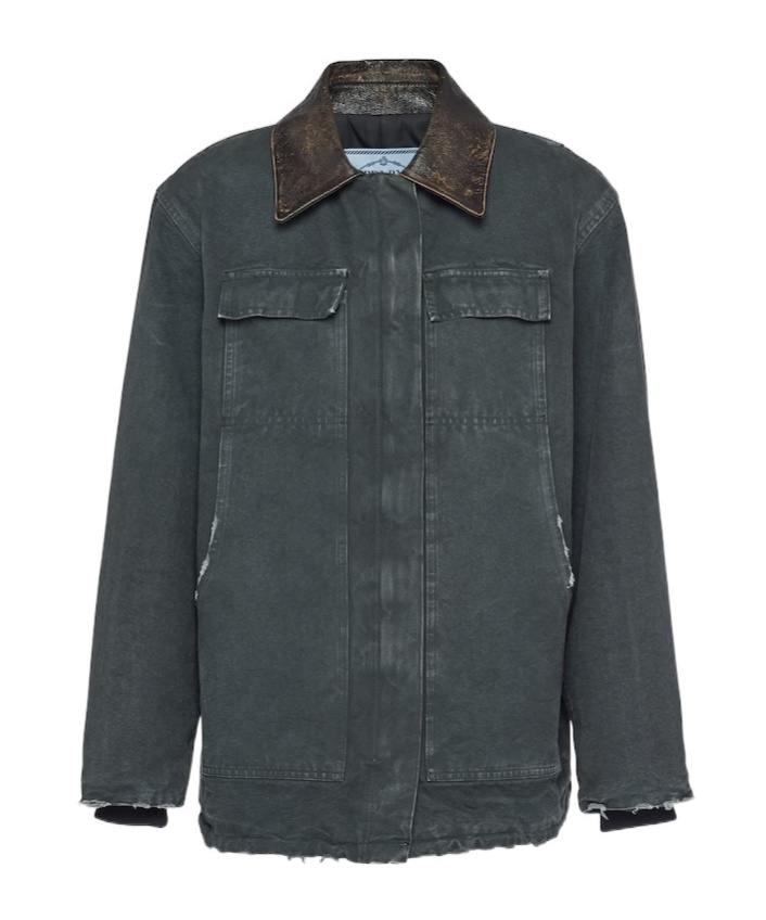 Prada Ripped Canvas Jacket In Gray