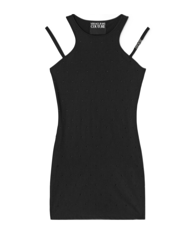 Versace Crystal Neck Mini Dress In Black