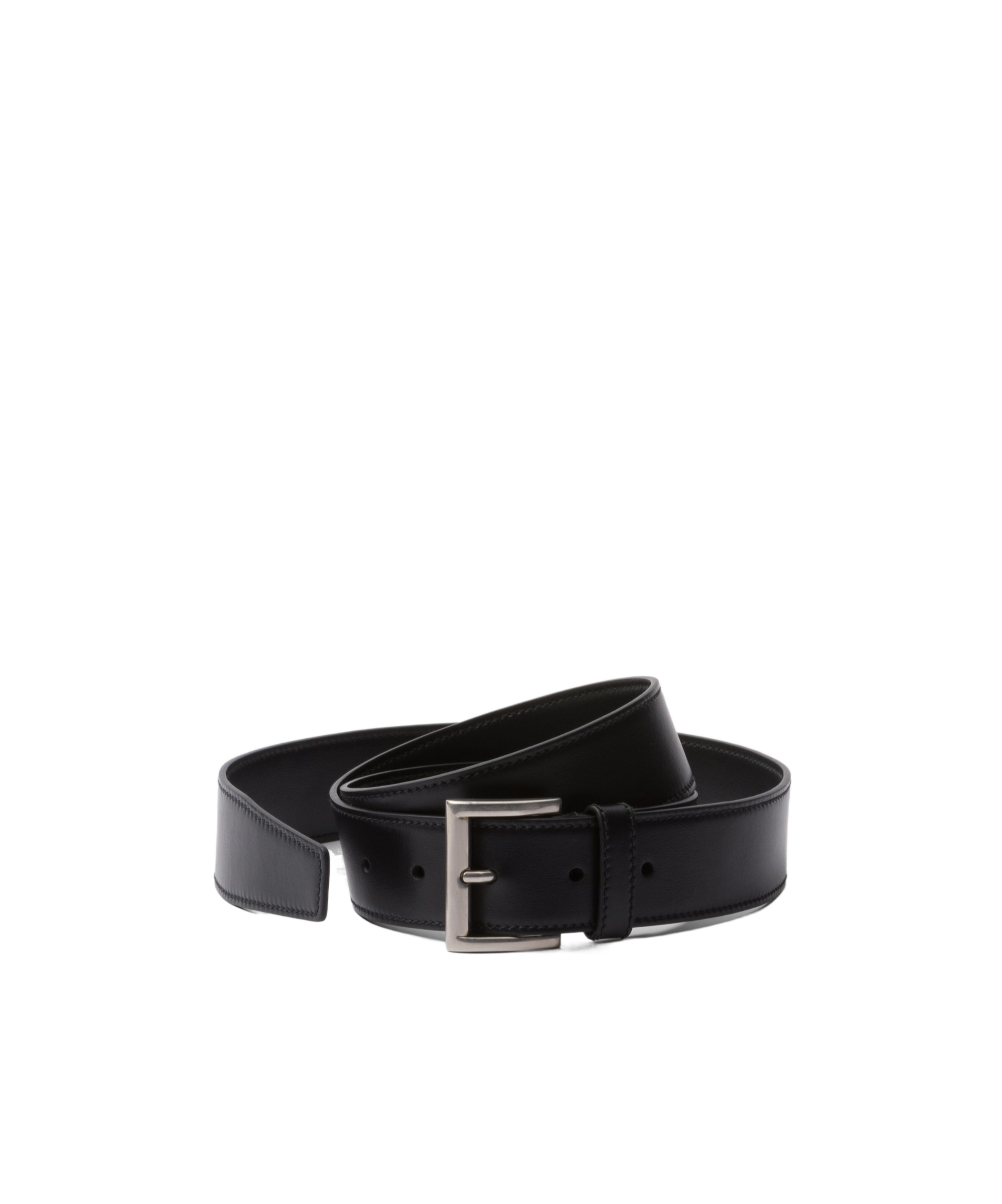 Prada Logo-engraved Buckle Leather Belt In Black