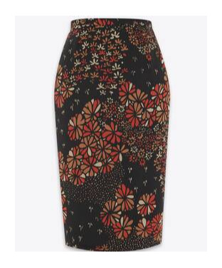 Saint Laurent Floral Chiffon Pencil Skirt In Black