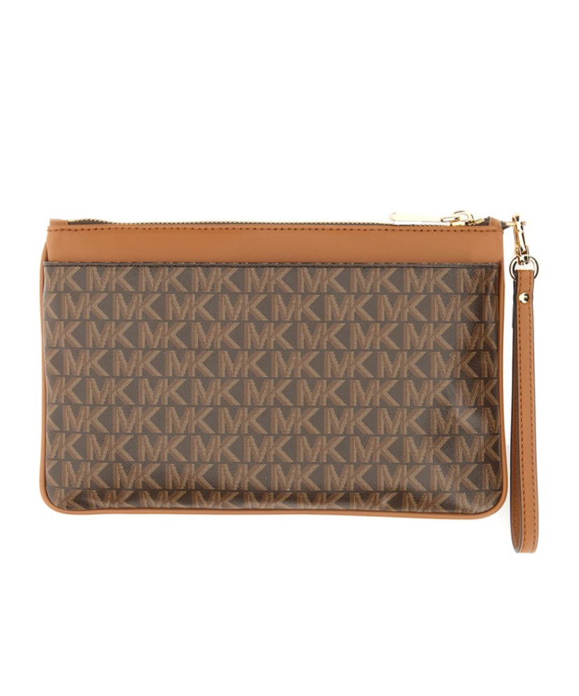 Michael Kors Monogram Leather Clutch Bag In Brown